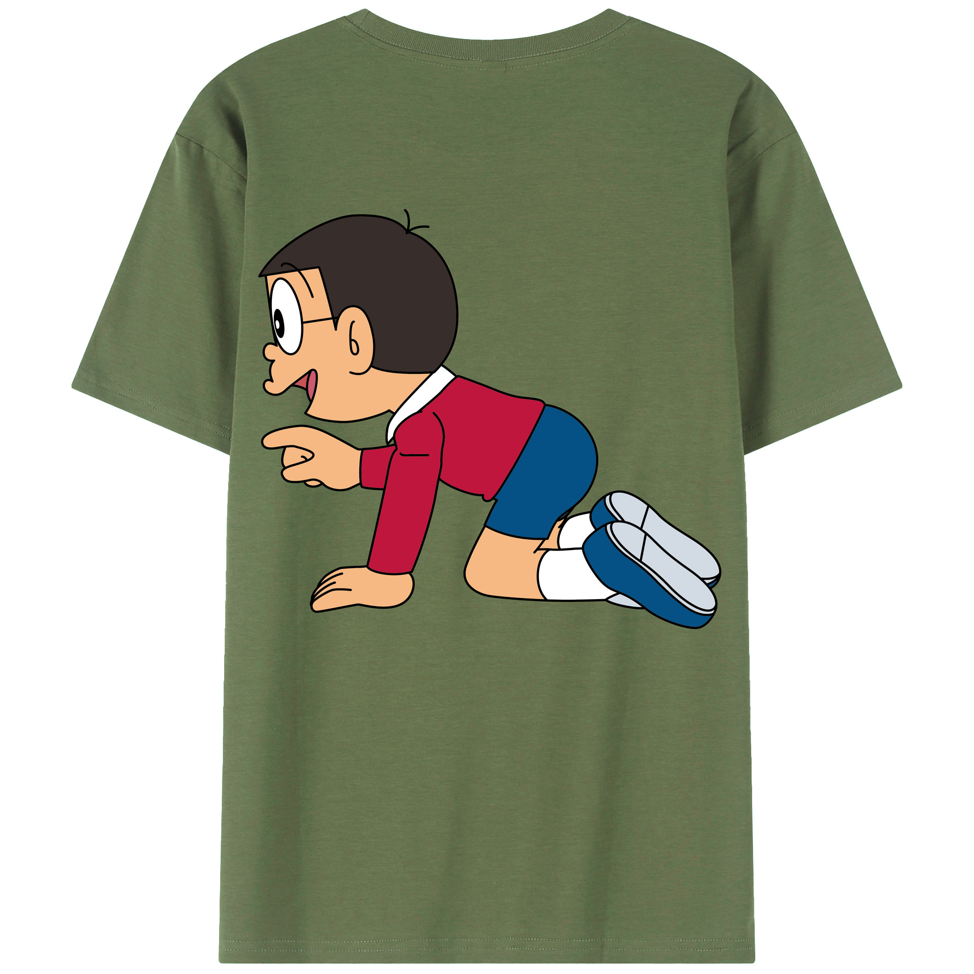（画像用） ドラえもん 野比 のび太 Doraemon Nobita Nobi 綿100％ メンズ半袖Tシャツ（バックプリント） 通気性